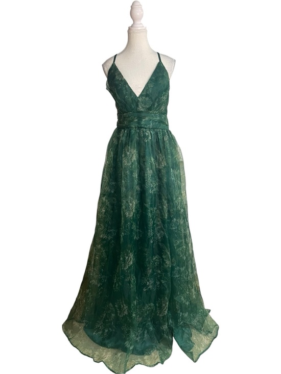 Lulus Dresses & Skirts - Lulus Romance That Wows V-Neck Organza Maxi Dress Green Floral Print